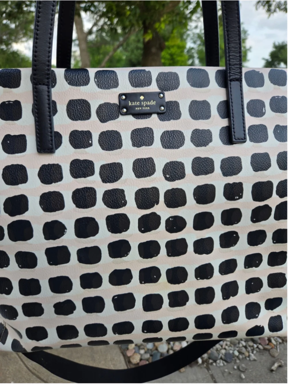 Women's Kate Spade Large Tote Bag One Size Black Pink Polka Dot